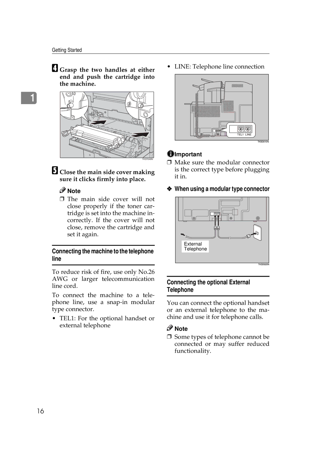 Savin 3699, 9980 manual Connecting the optional External Telephone 