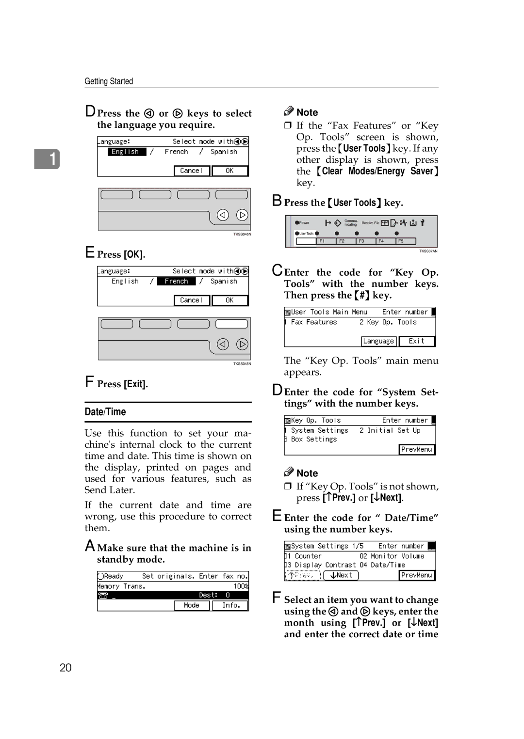 Savin 3699, 9980 manual Date/Time, Enter the code for System Set- tings with the number keys 