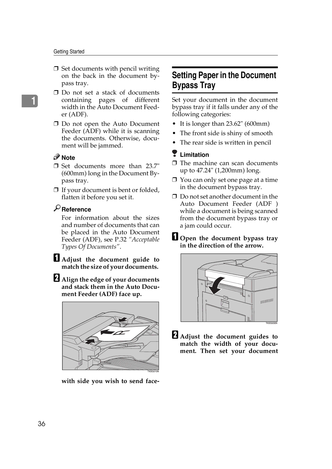 Savin 3699, 9980 manual Setting Paper in the Document Bypass Tray, Reference 