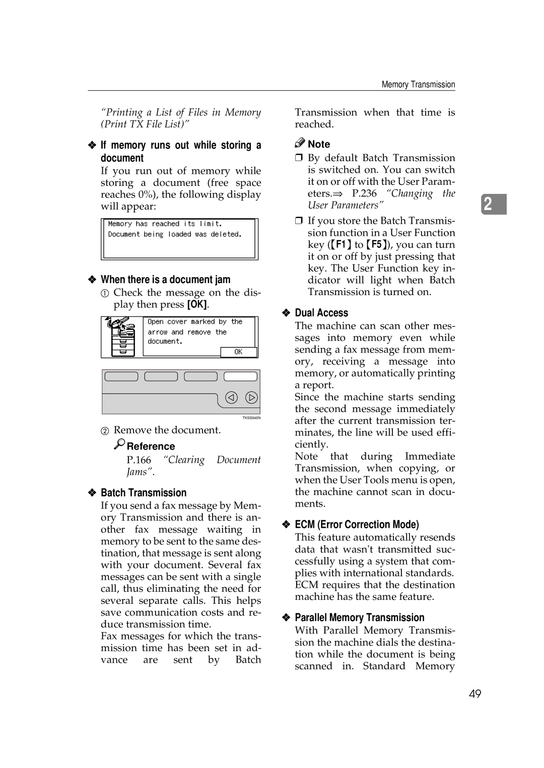 Savin 9980 If memory runs out while storing a document, When there is a document jam, Batch Transmission, Dual Access 