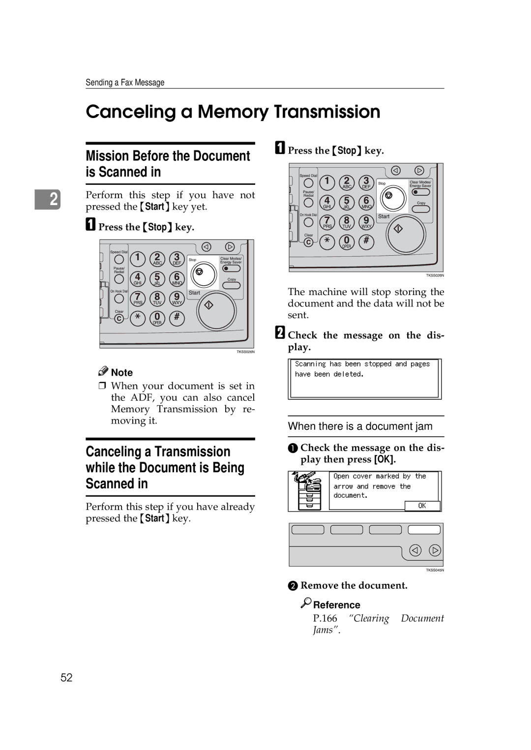 Savin 3699, 9980 manual Canceling a Memory Transmission, Mission Before the Document is Scanned, Press the Stop key 