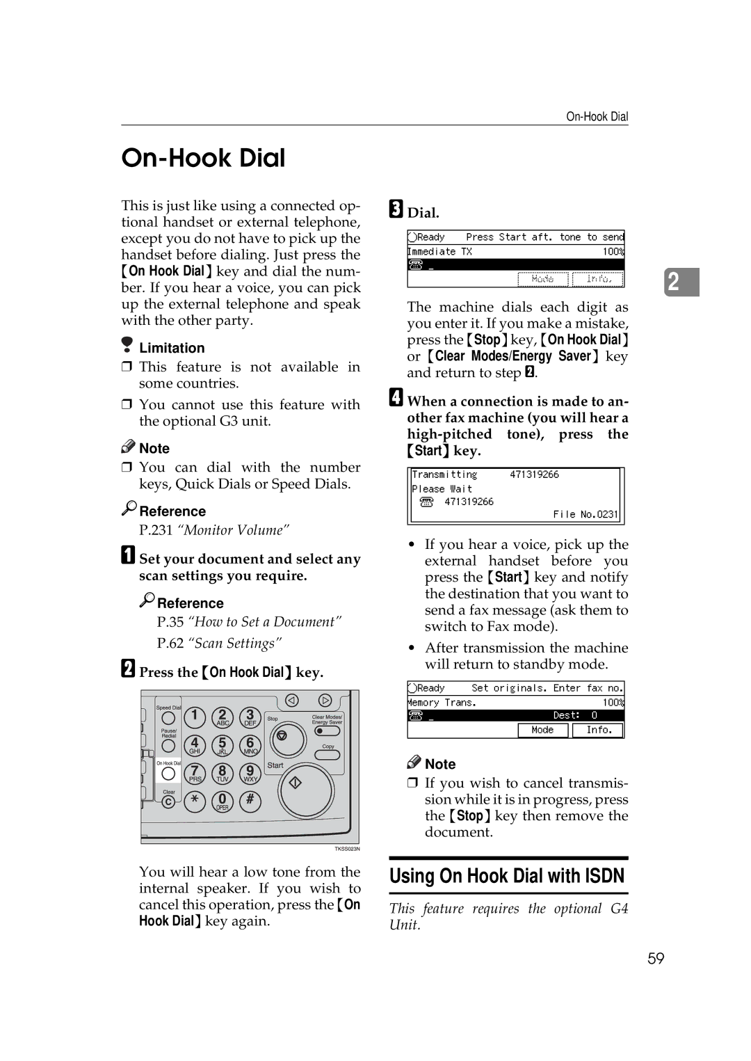 Savin 9980, 3699 On-Hook Dial, Using On Hook Dial with Isdn, Set your document and select any scan settings you require 