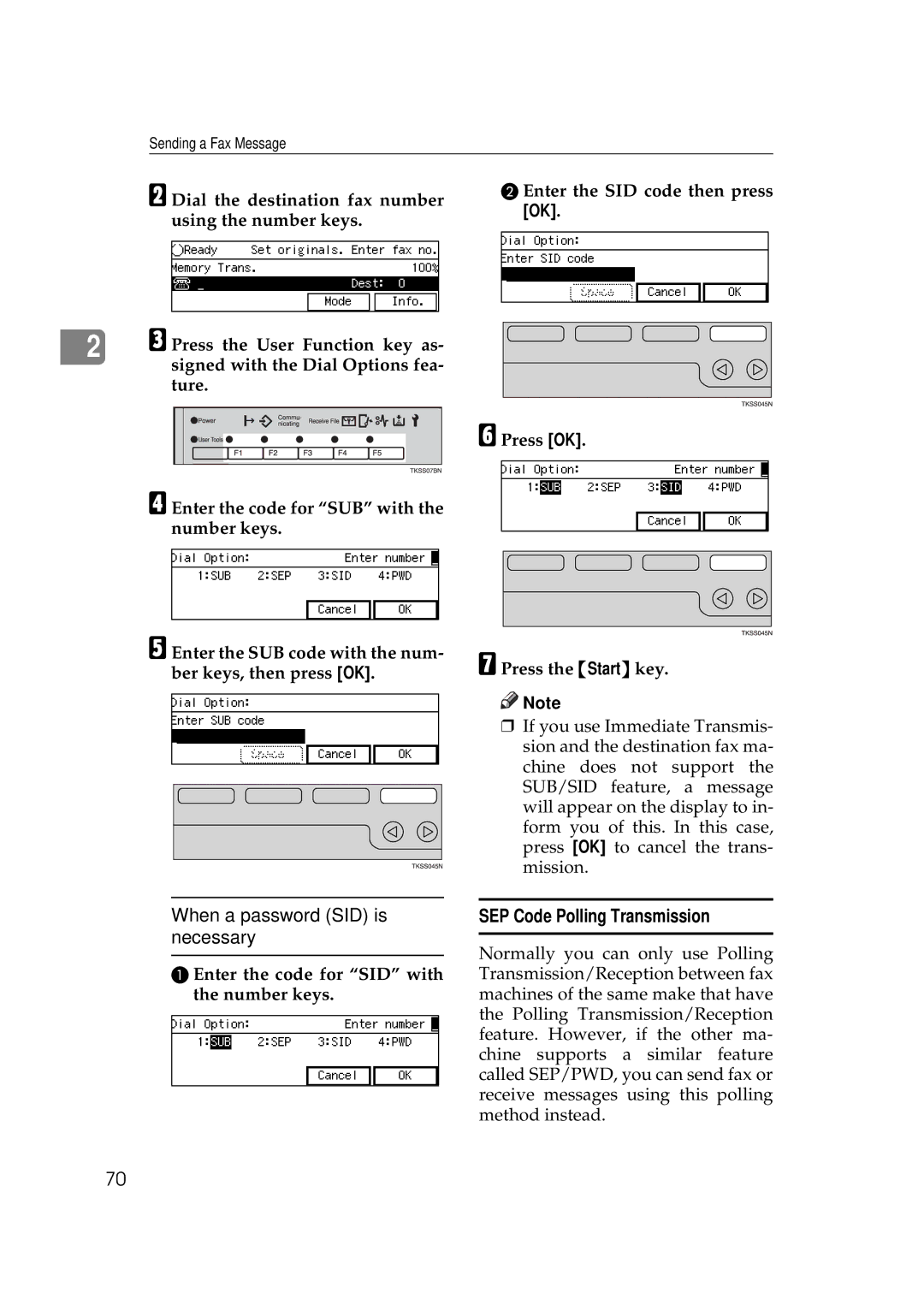 Savin 3699, 9980 manual SEP Code Polling Transmission, Enter the code for SID with the number keys 