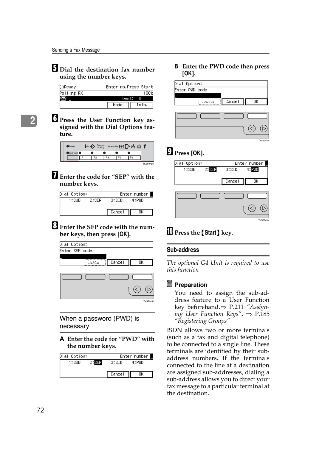 Savin 3699, 9980 manual Sub-address, Optional G4 Unit is required to use this function 