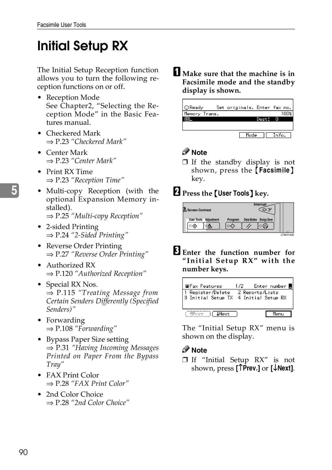 Savin C3528, C2824, C4535 manual Initial Setup RX 