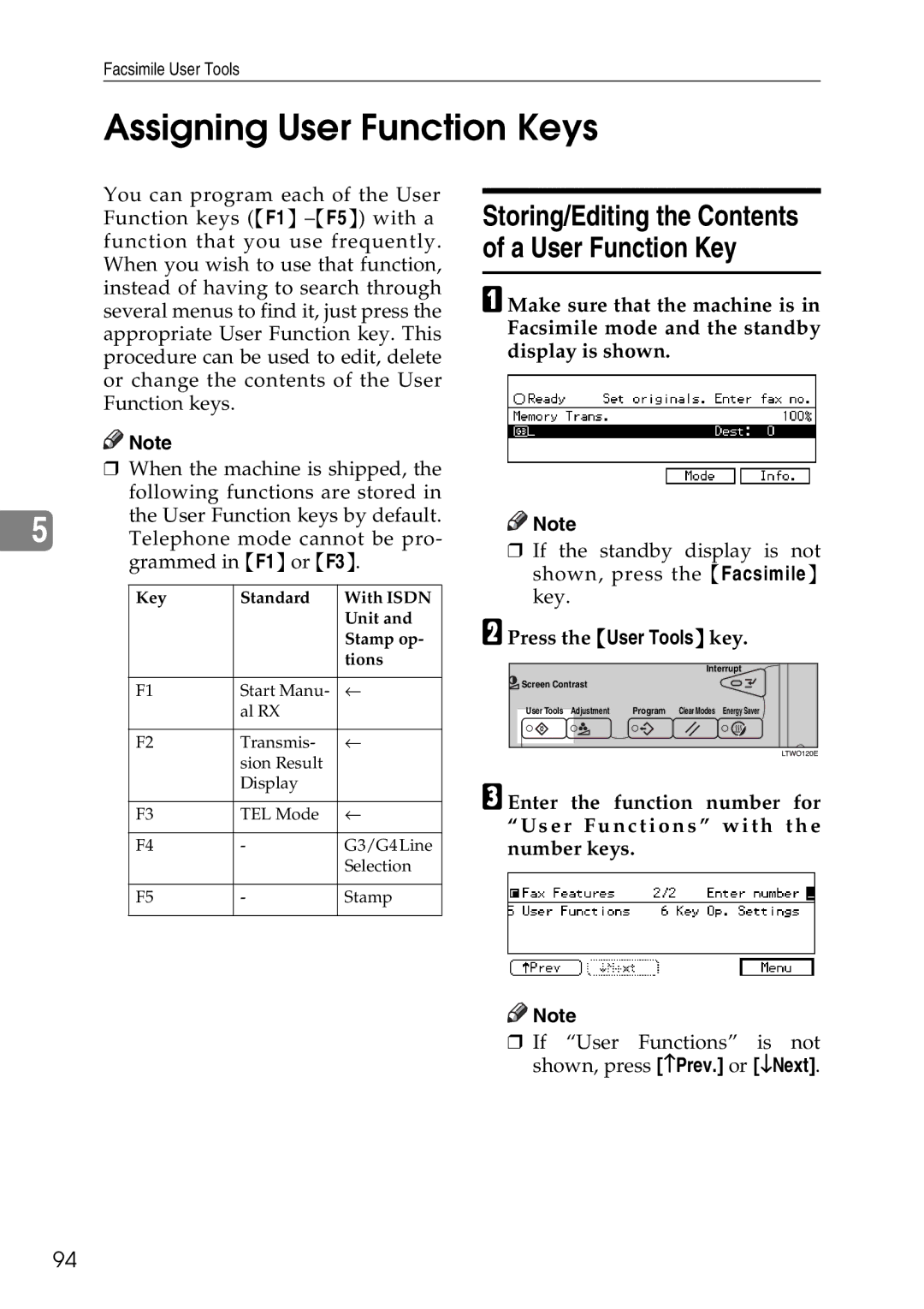 Savin C4535, C2824, C3528 manual Assigning User Function Keys, Storing/Editing the Contents of a User Function Key 