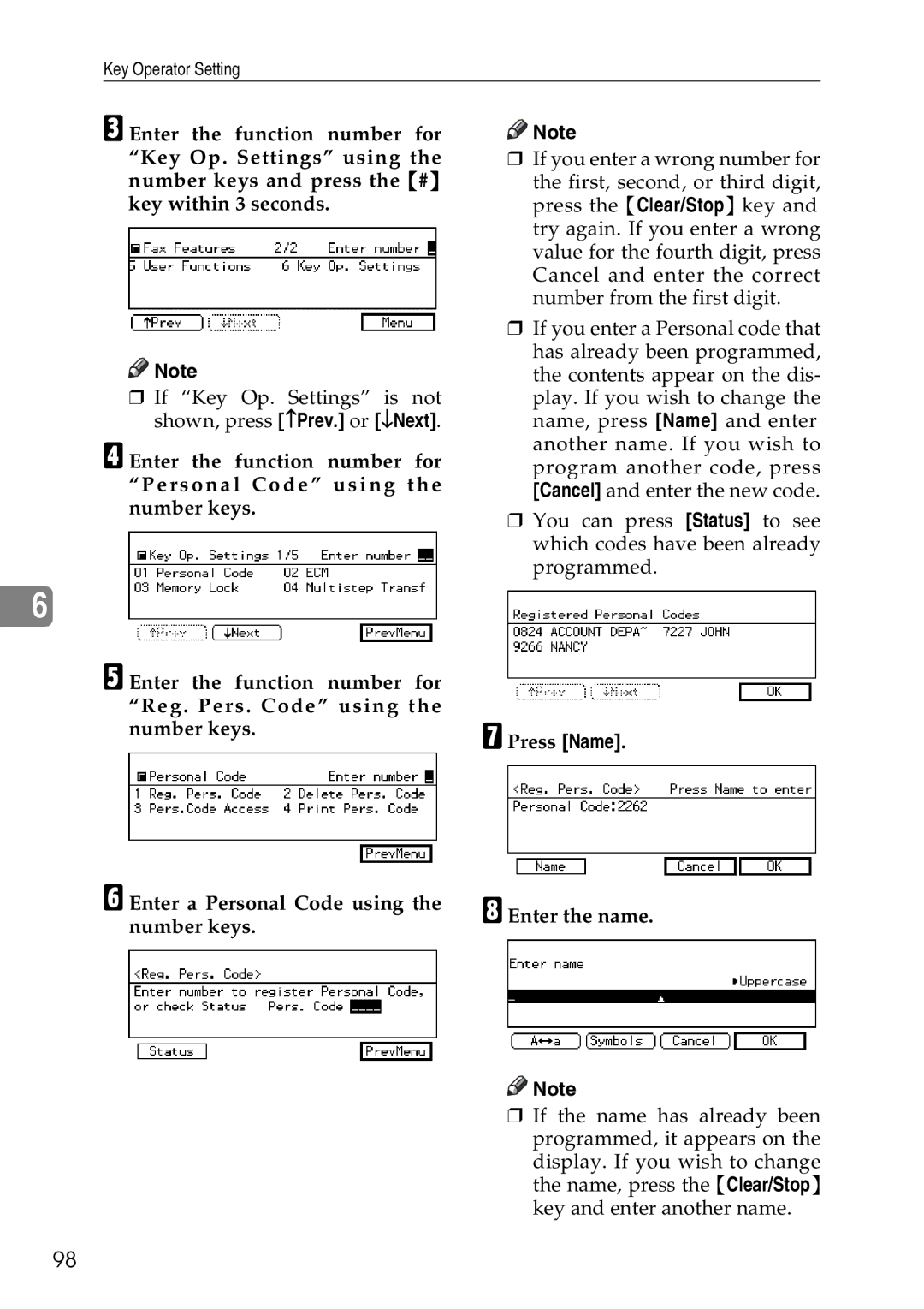 Savin C2824, C3528, C4535 manual Press Name Enter the name 