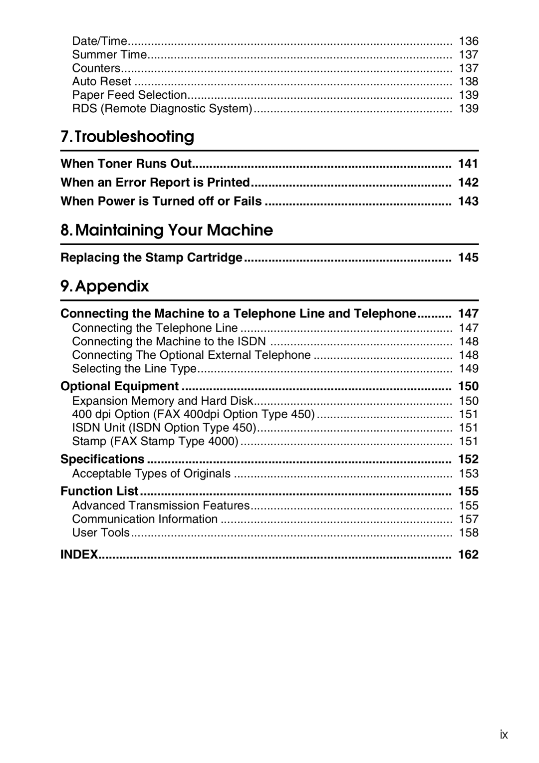 Savin C2824, C3528, C4535 manual 141, 142, 143, 145, 147, 150, 152, 155, 162 