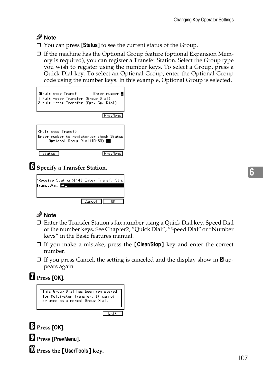 Savin C2824, C3528, C4535 manual 107, Specify a Transfer Station 