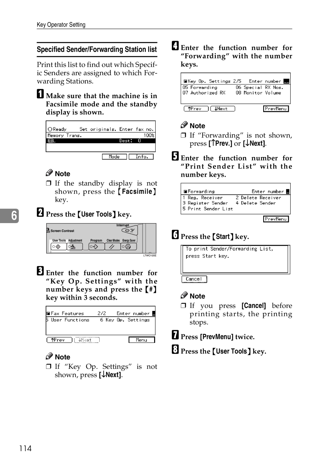 Savin C3528, C2824, C4535 manual 114, Press PrevMenu twice Press the User Tools key 