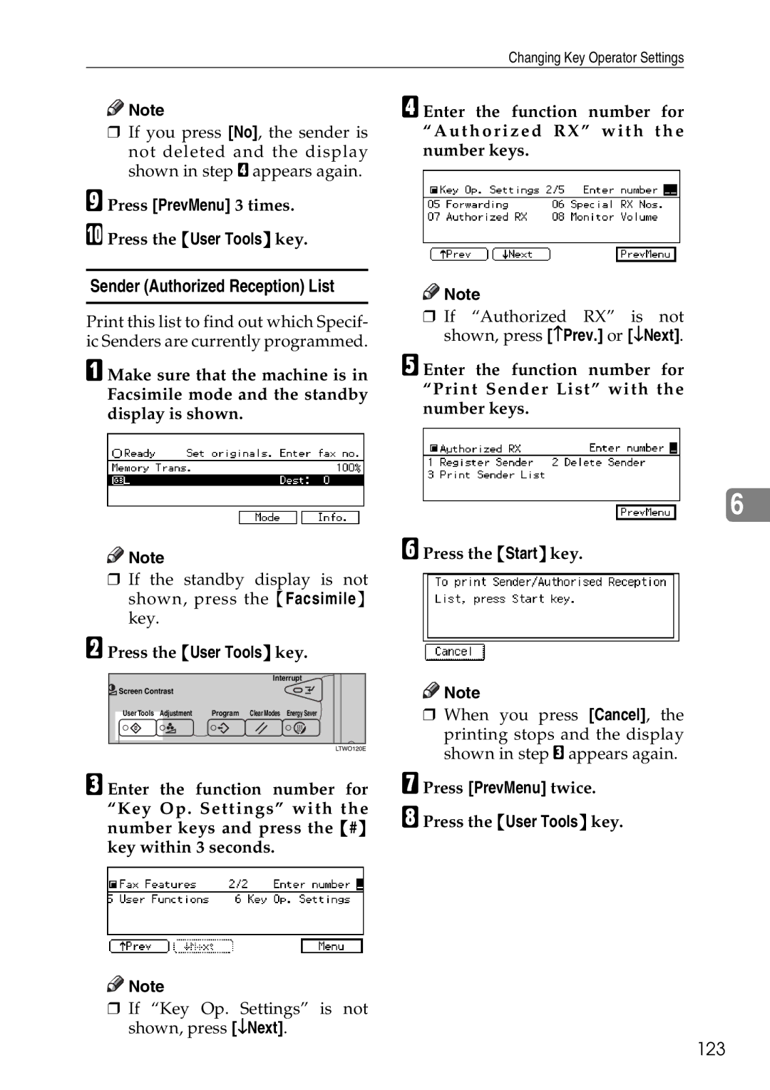 Savin C3528, C2824, C4535 manual Sender Authorized Reception List, 123 