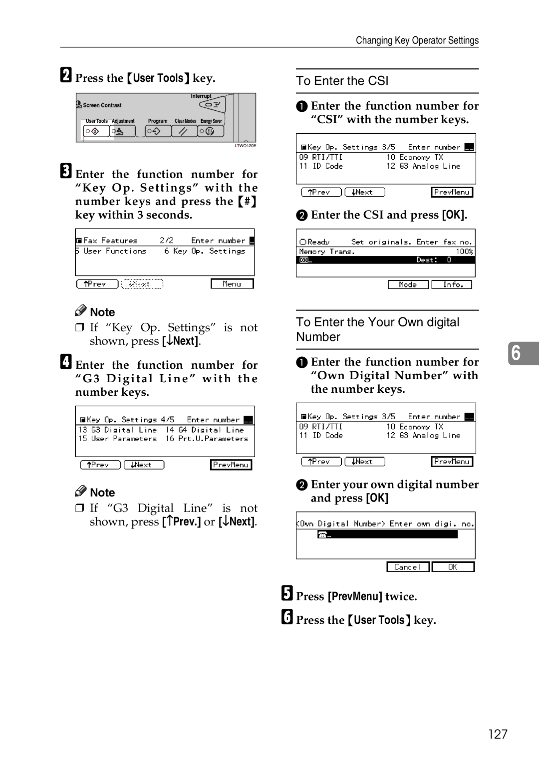 Savin C4535, C2824, C3528 manual To Enter the CSI, 127, Enter the CSI and press OK 