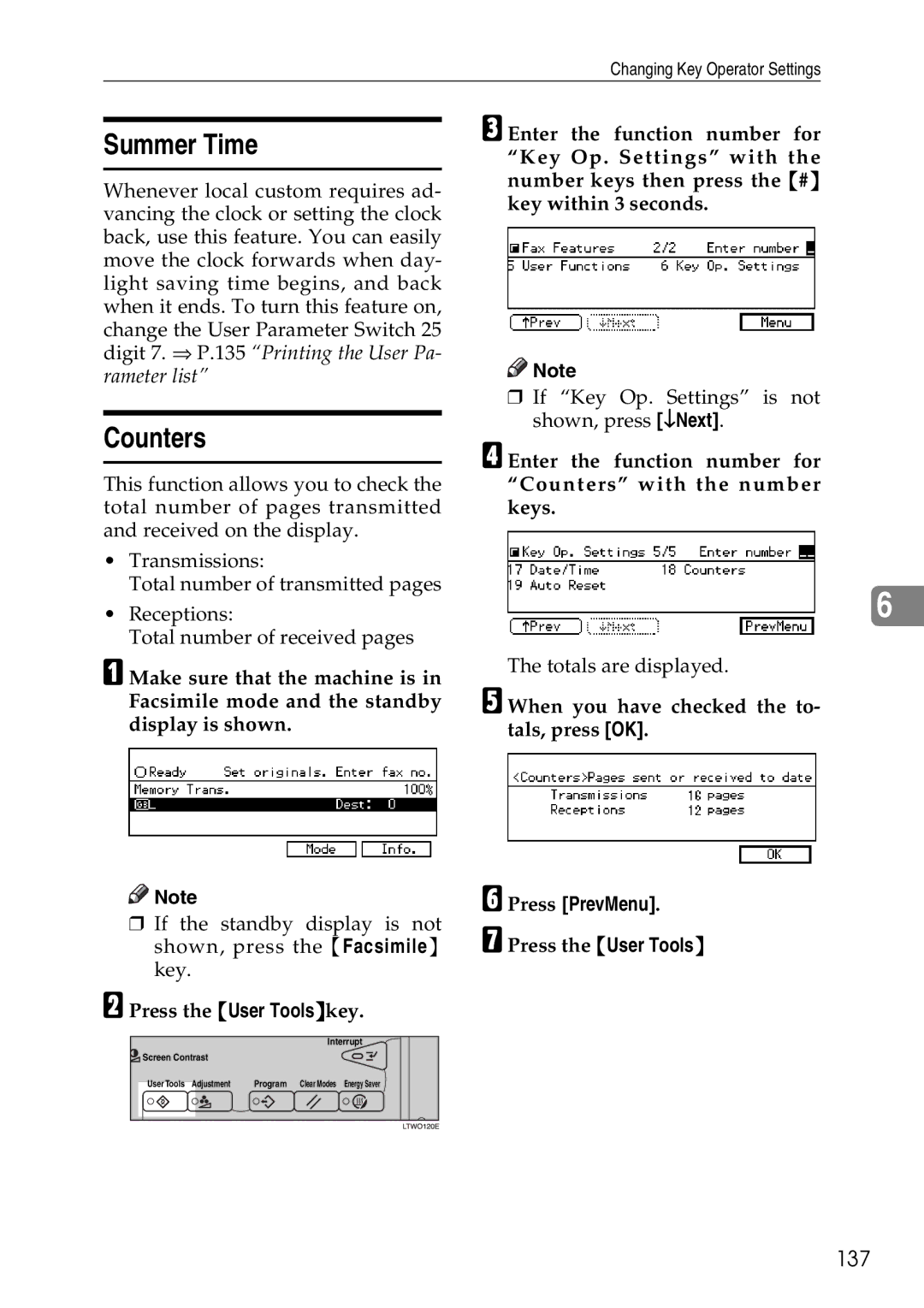 Savin C2824, C3528, C4535 manual Summer Time, Counters, 137 