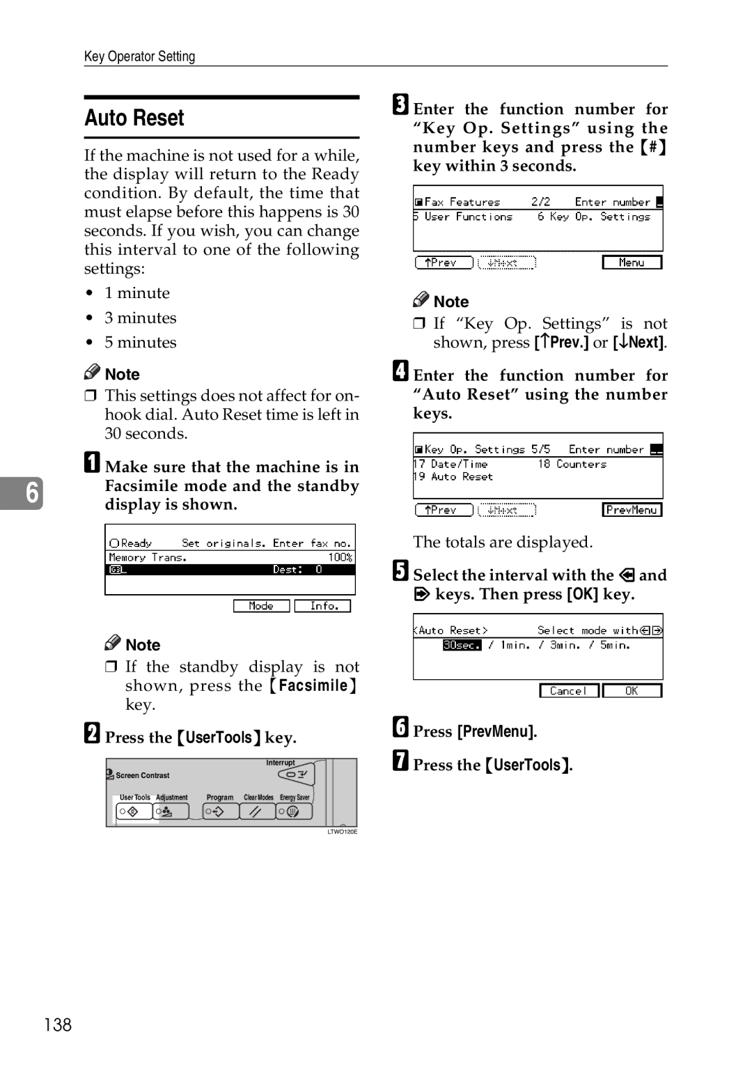 Savin C3528, C2824, C4535 manual Auto Reset, 138, Press the UserTools 