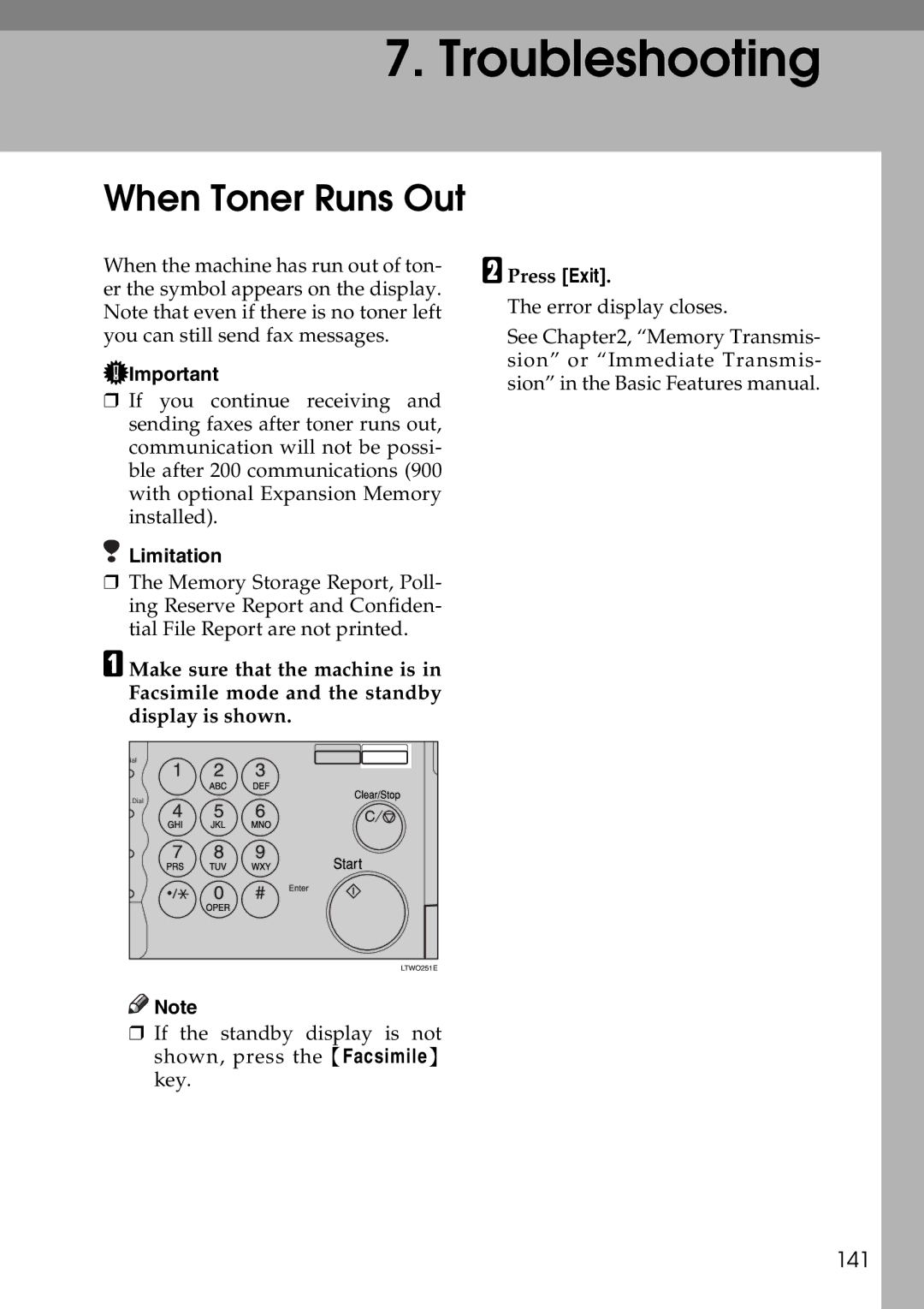 Savin C3528, C2824, C4535 manual When Toner Runs Out, 141 