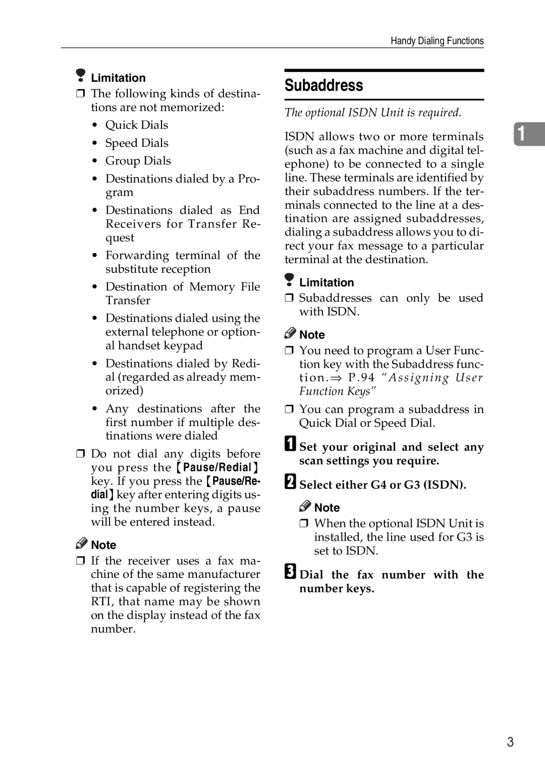 Savin C3528, C2824, C4535 manual Subaddress, Dial the fax number with the number keys 