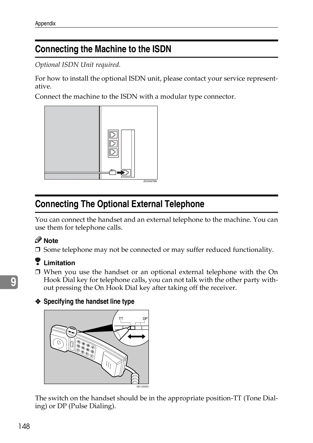 Savin C4535, C2824, C3528 manual Connecting the Machine to the Isdn, Connecting The Optional External Telephone, 148 