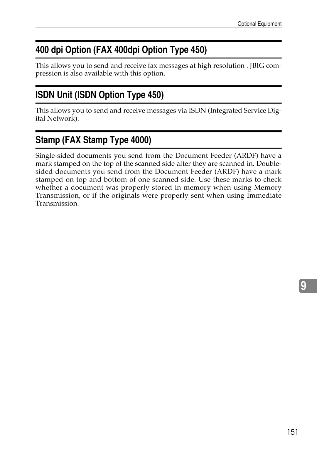 Savin C4535, C2824, C3528 manual Dpi Option FAX 400dpi Option Type, Isdn Unit Isdn Option Type, Stamp FAX Stamp Type, 151 