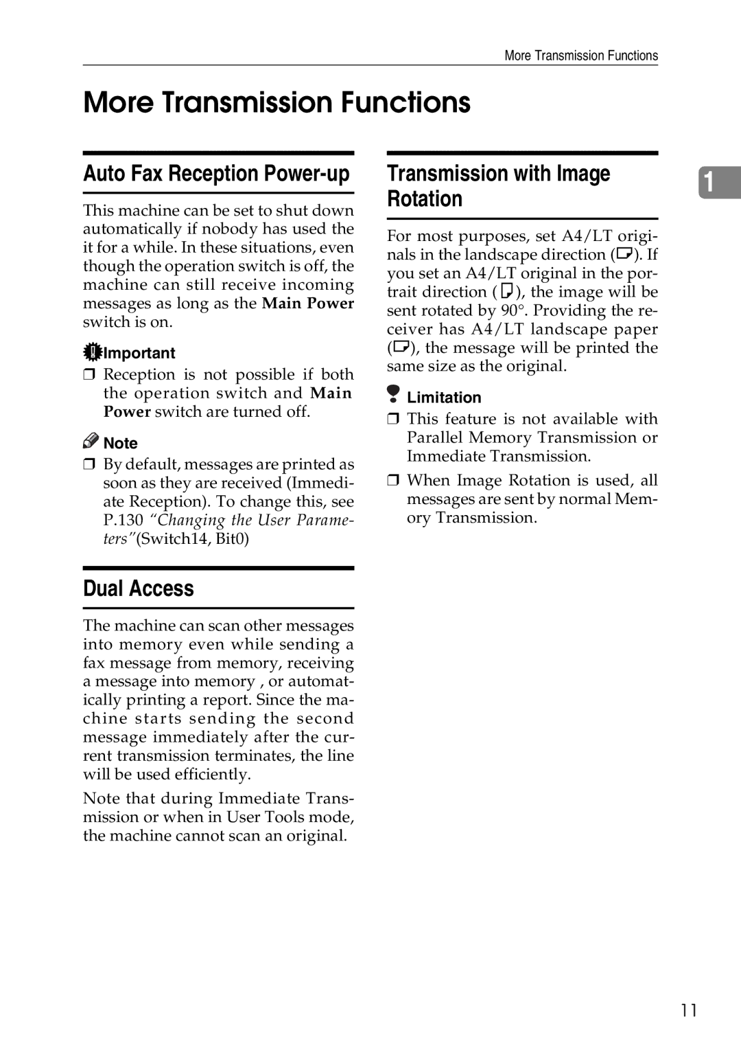 Savin C2824, C3528, C4535 manual More Transmission Functions, Transmission with Image Rotation, Dual Access 