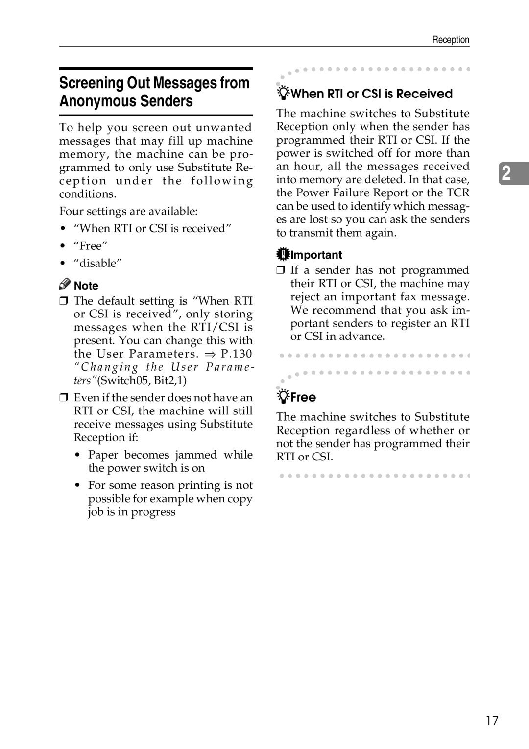 Savin C2824, C3528, C4535 manual When RTI or CSI is Received, Free 