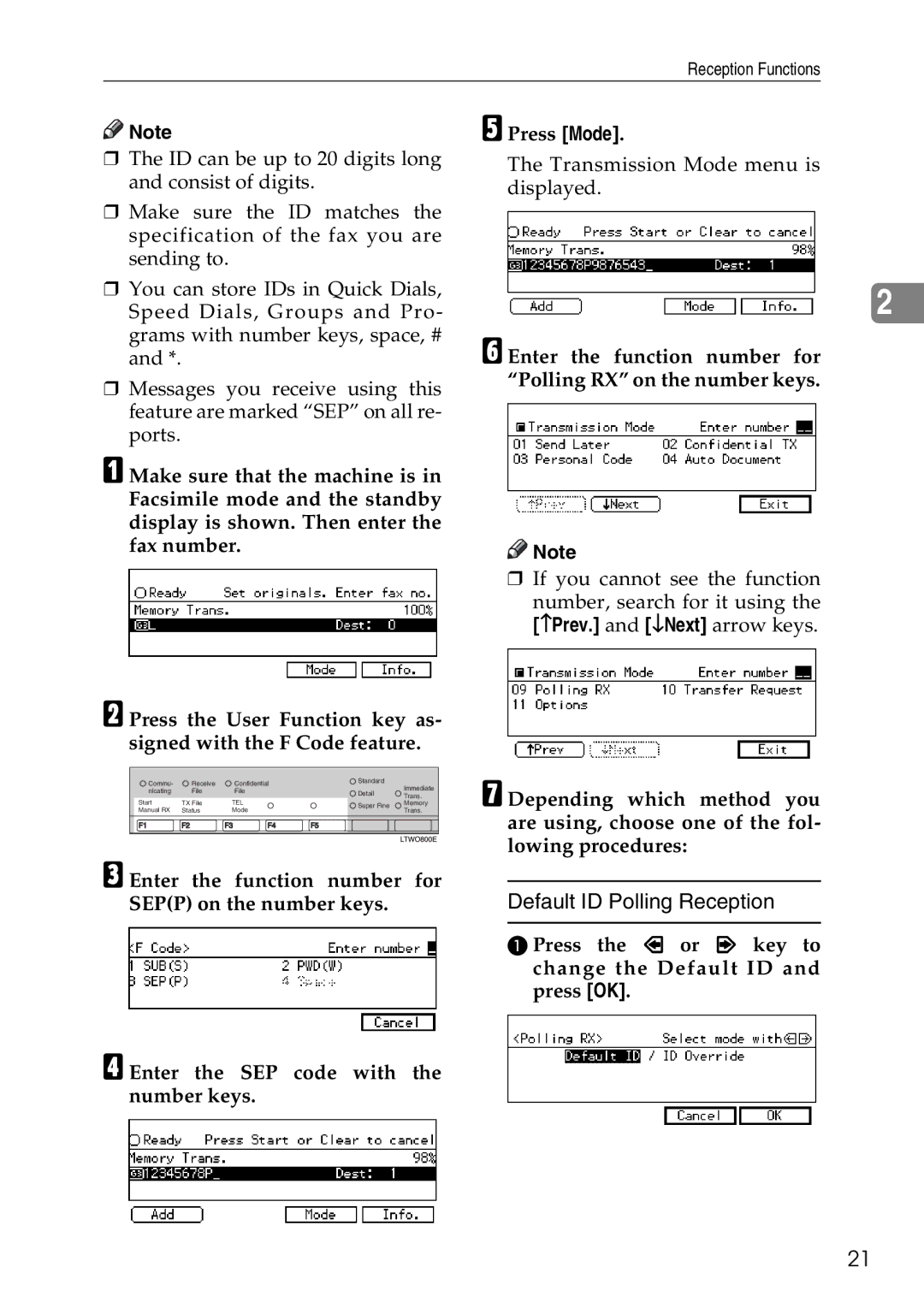 Savin C3528, C2824, C4535 manual Enter the function number for Polling RX on the number keys 