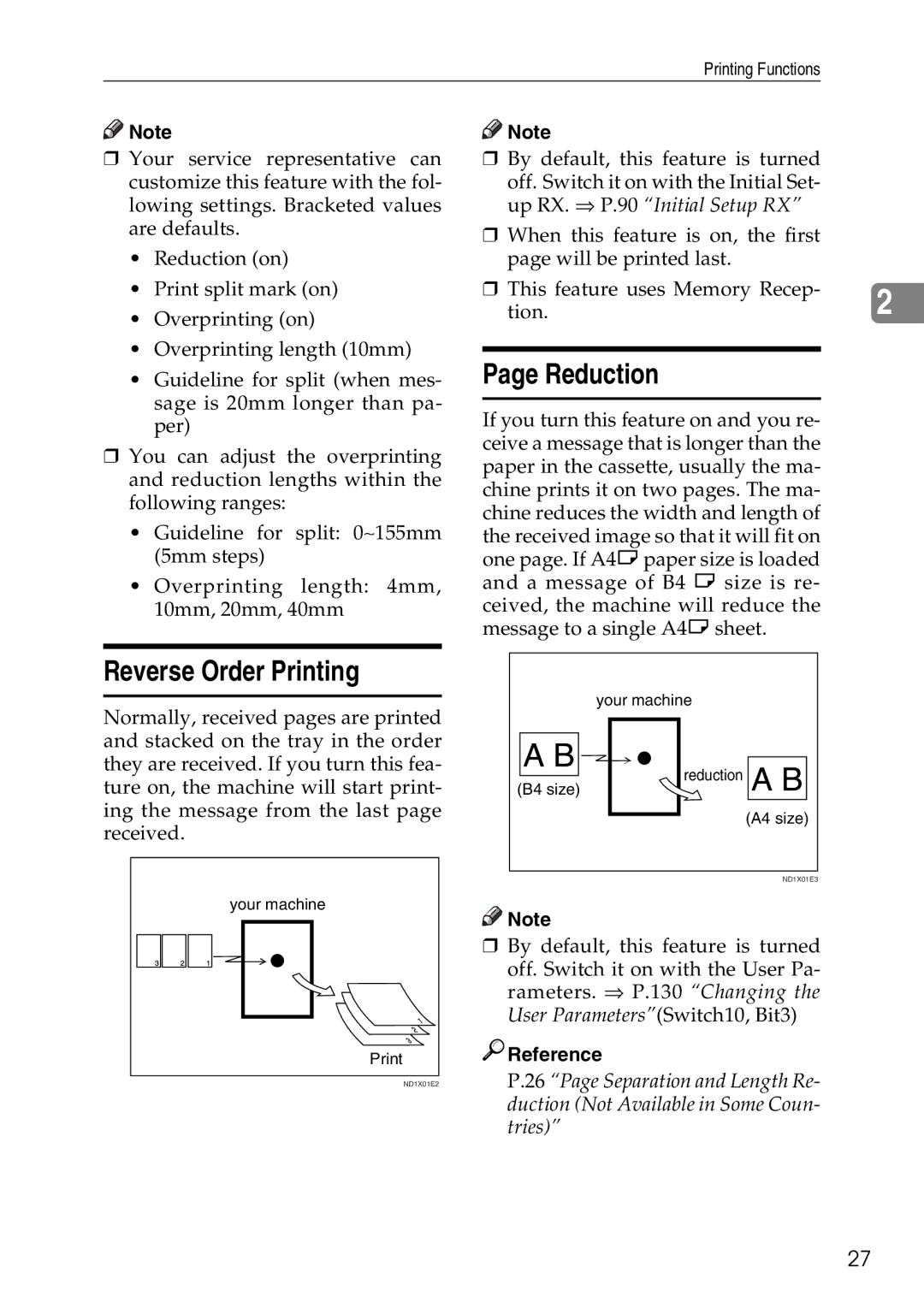 Savin C3528, C2824, C4535 manual Reverse Order Printing, Reduction 