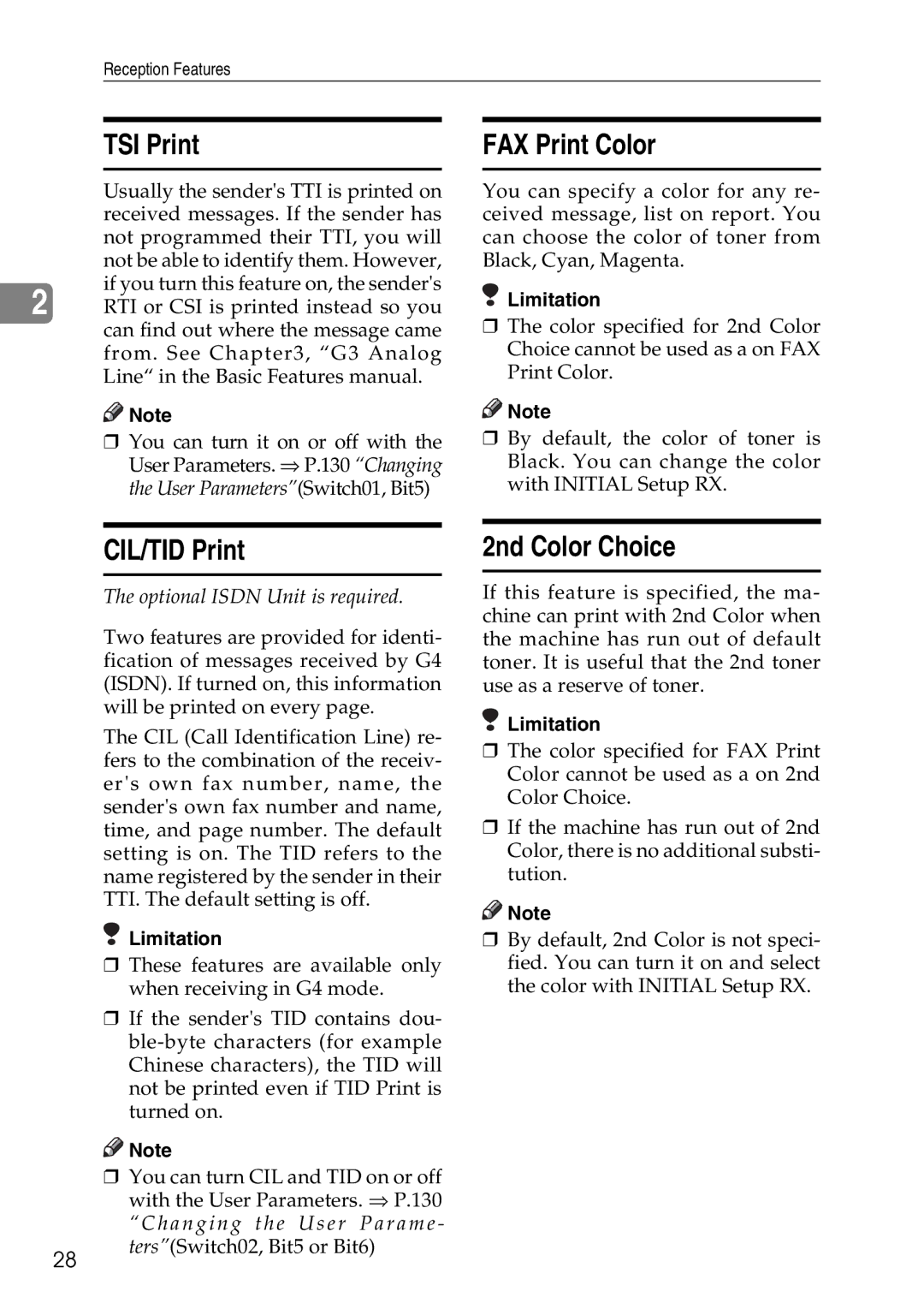 Savin C4535, C2824, C3528 manual TSI Print FAX Print Color, CIL/TID Print, 2nd Color Choice 