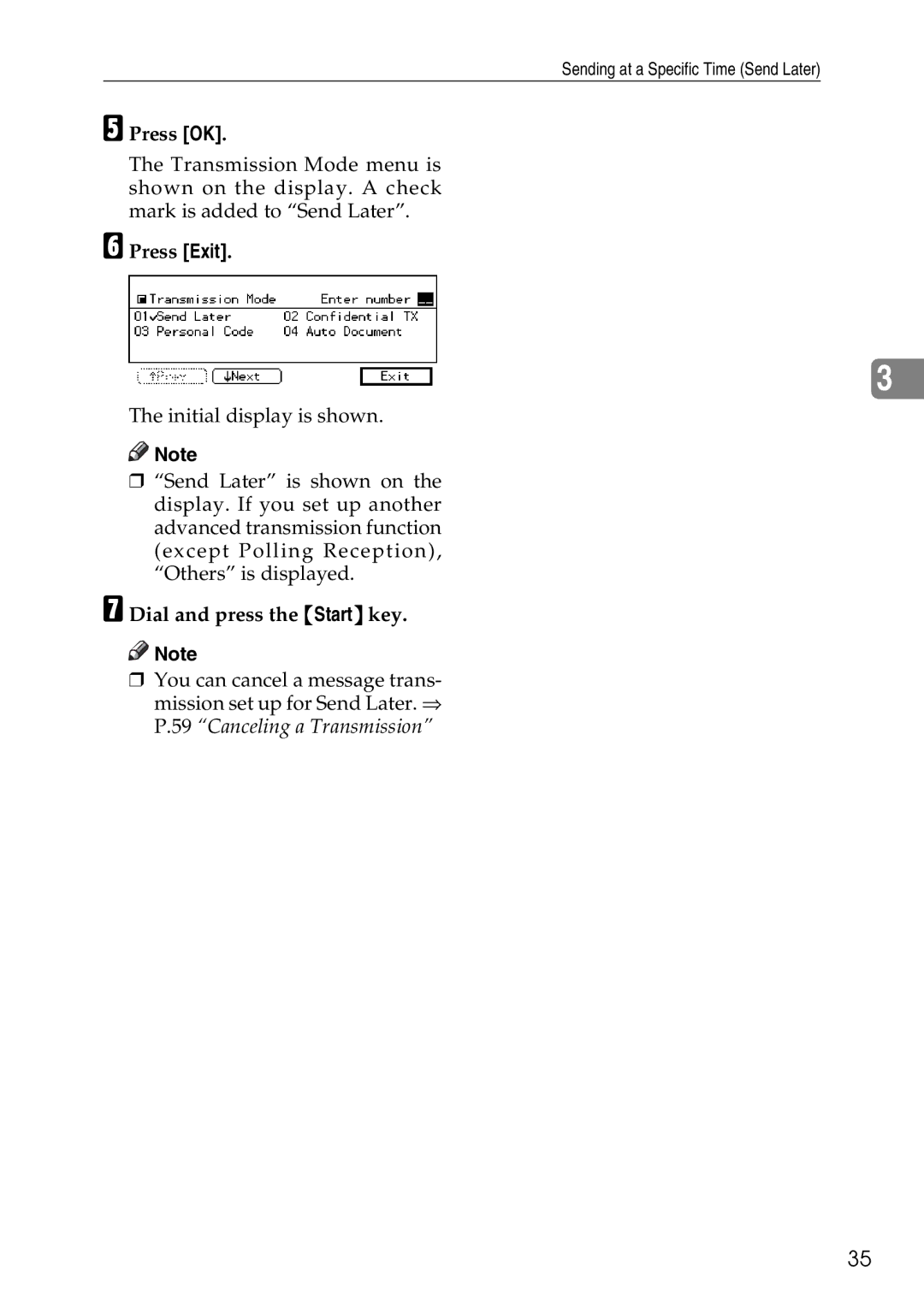 Savin C2824, C3528, C4535 manual Press OK, Dial and press the Start key 