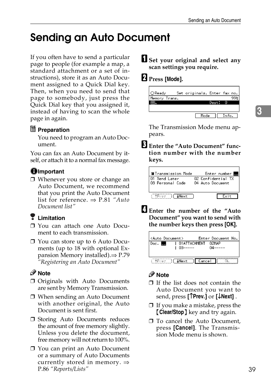 Savin C3528, C2824, C4535 manual Sending an Auto Document 