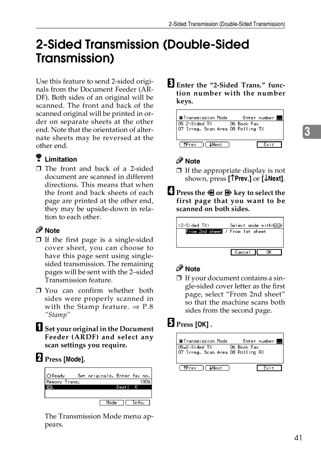 Savin C2824, C3528, C4535 manual Sided Transmission Double-Sided Transmission, Press OK 