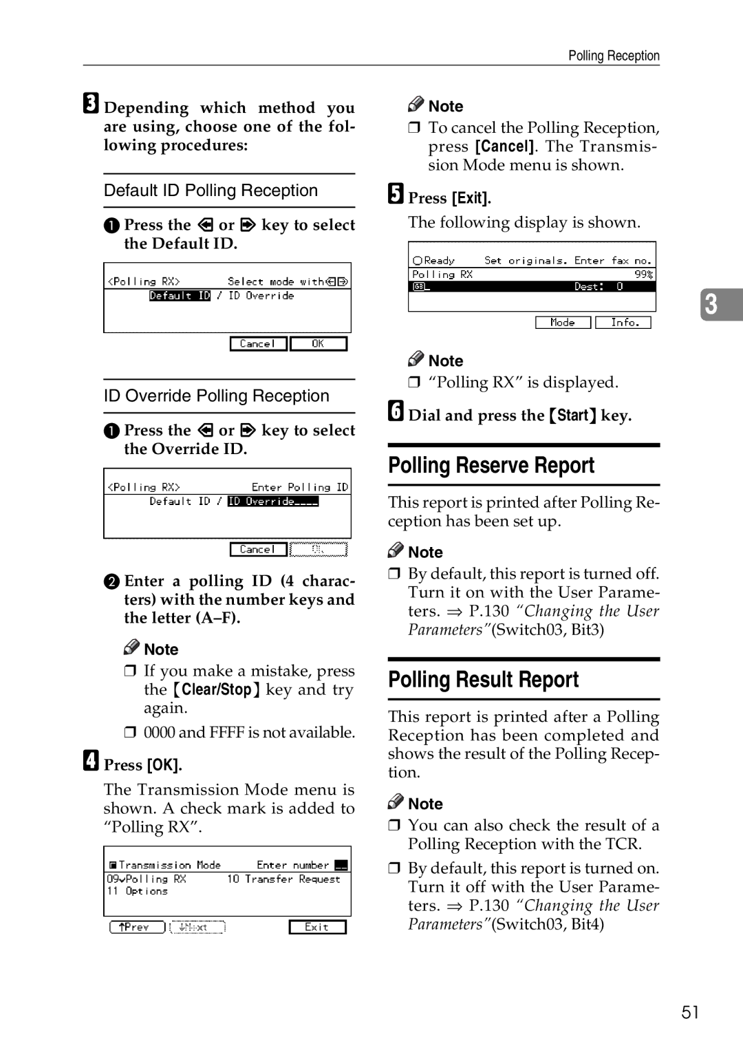 Savin C3528, C2824, C4535 manual Polling Reserve Report, Polling Result Report, Press the or key to select the Default ID 