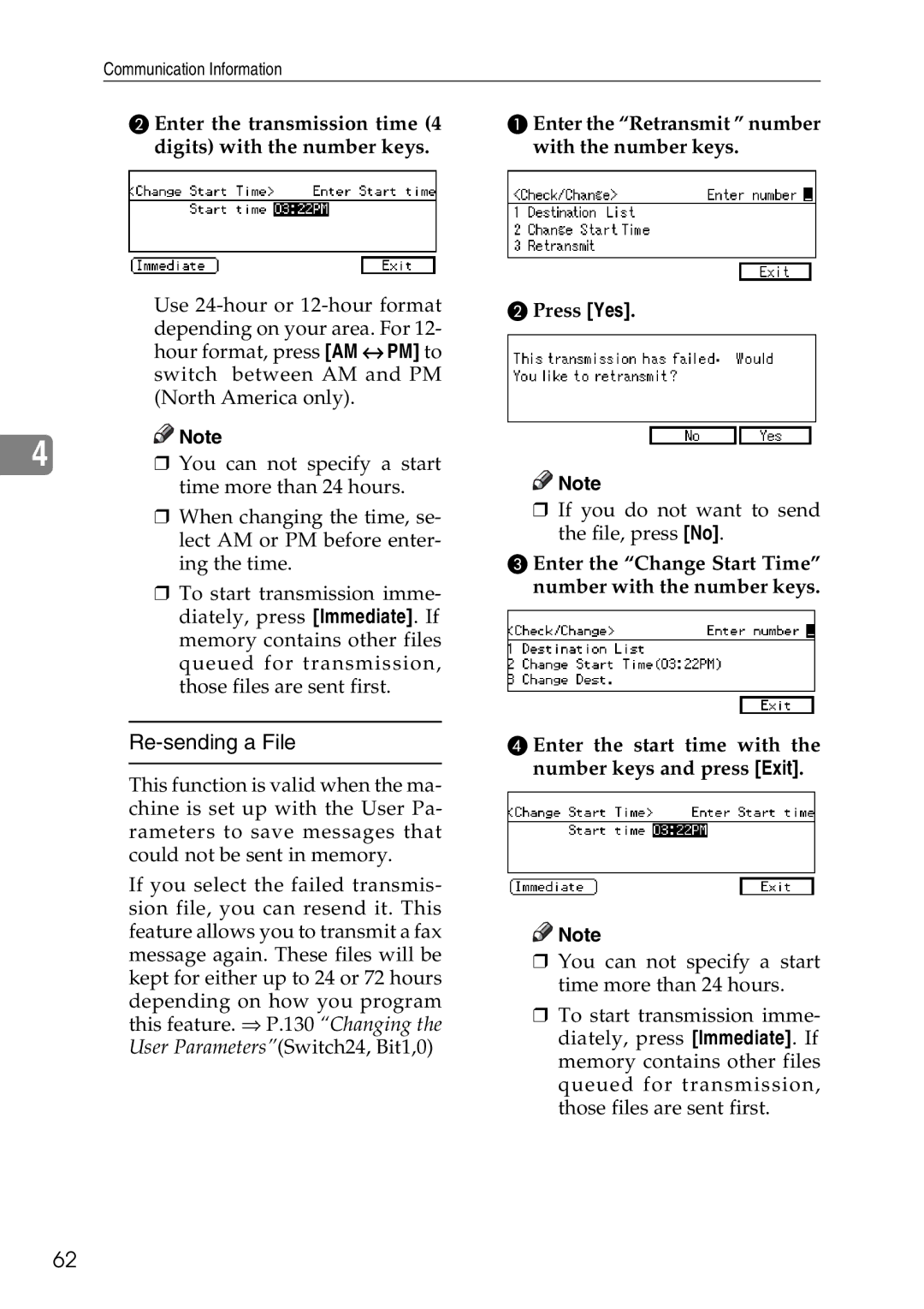 Savin C2824, C3528, C4535 manual Enter the transmission time 4 digits with the number keys 