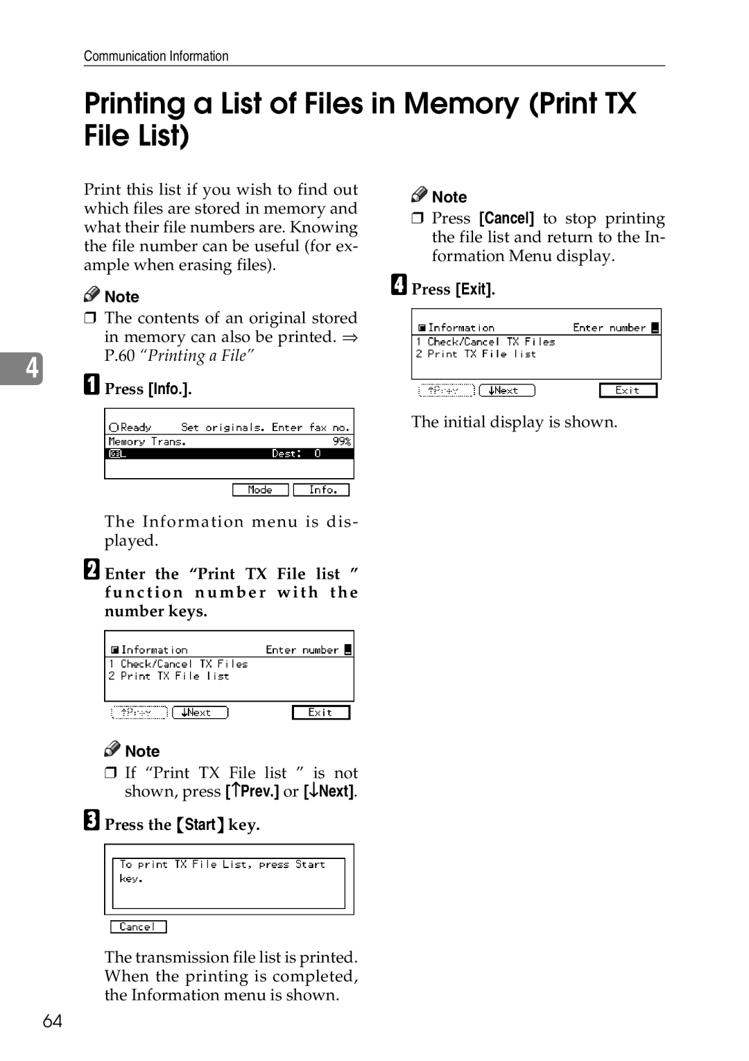 Savin C4535, C2824, C3528 manual Printing a List of Files in Memory Print TX File List, Printing a File 