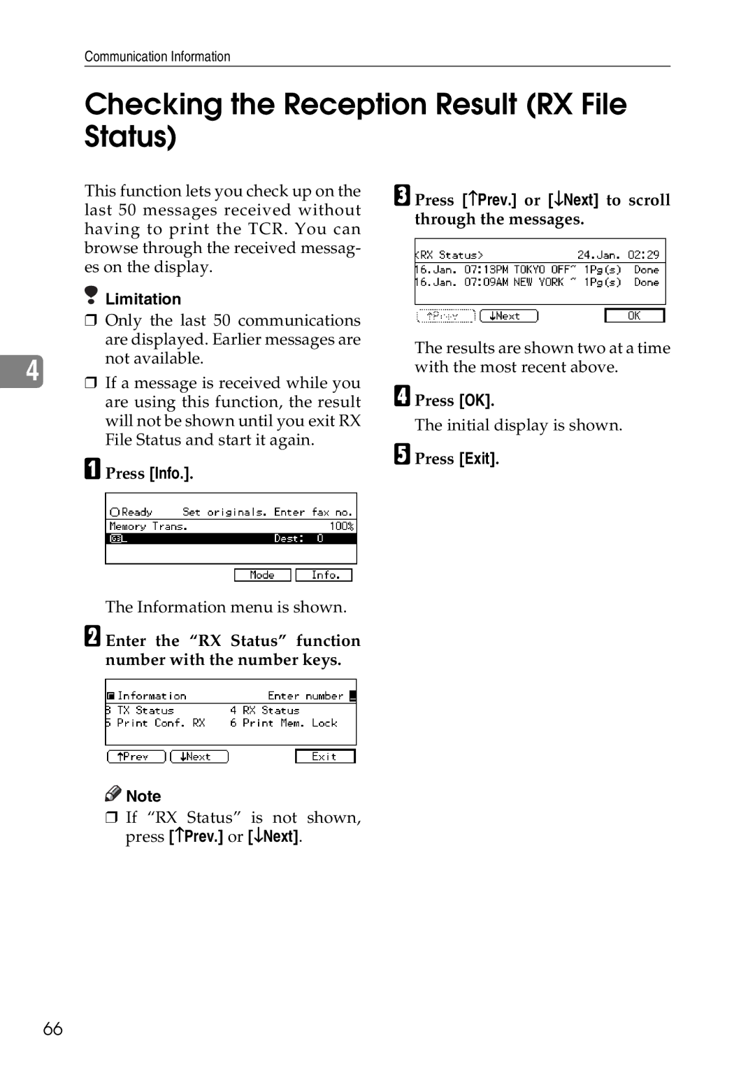 Savin C3528, C2824, C4535 manual Checking the Reception Result RX File Status 