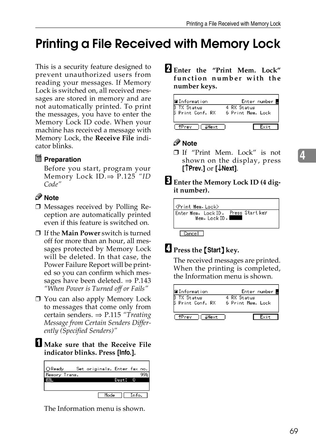 Savin C3528, C2824, C4535 manual Printing a File Received with Memory Lock 