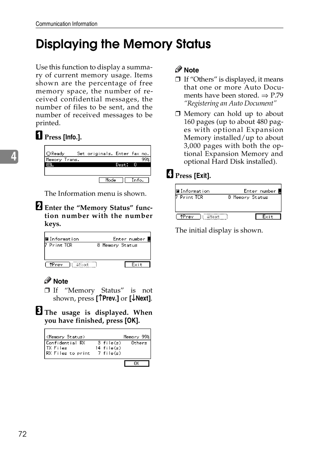 Savin C3528, C2824, C4535 manual Displaying the Memory Status, Usage is displayed. When you have finished, press OK 