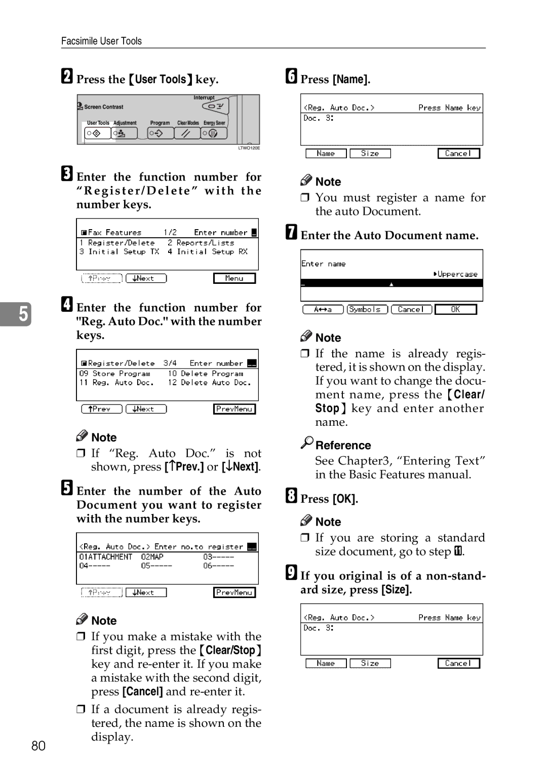 Savin C2824, C3528, C4535 manual Enter the Auto Document name, If you original is of a non-stand- ard size, press Size 