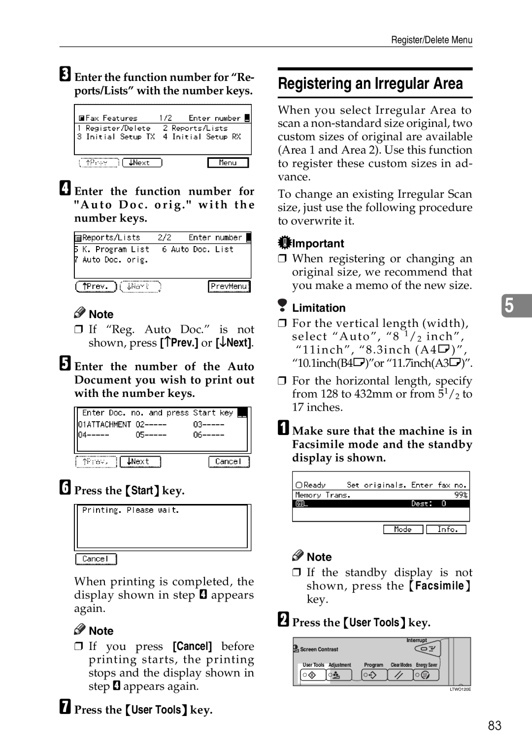 Savin C2824, C3528, C4535 manual Registering an Irregular Area 