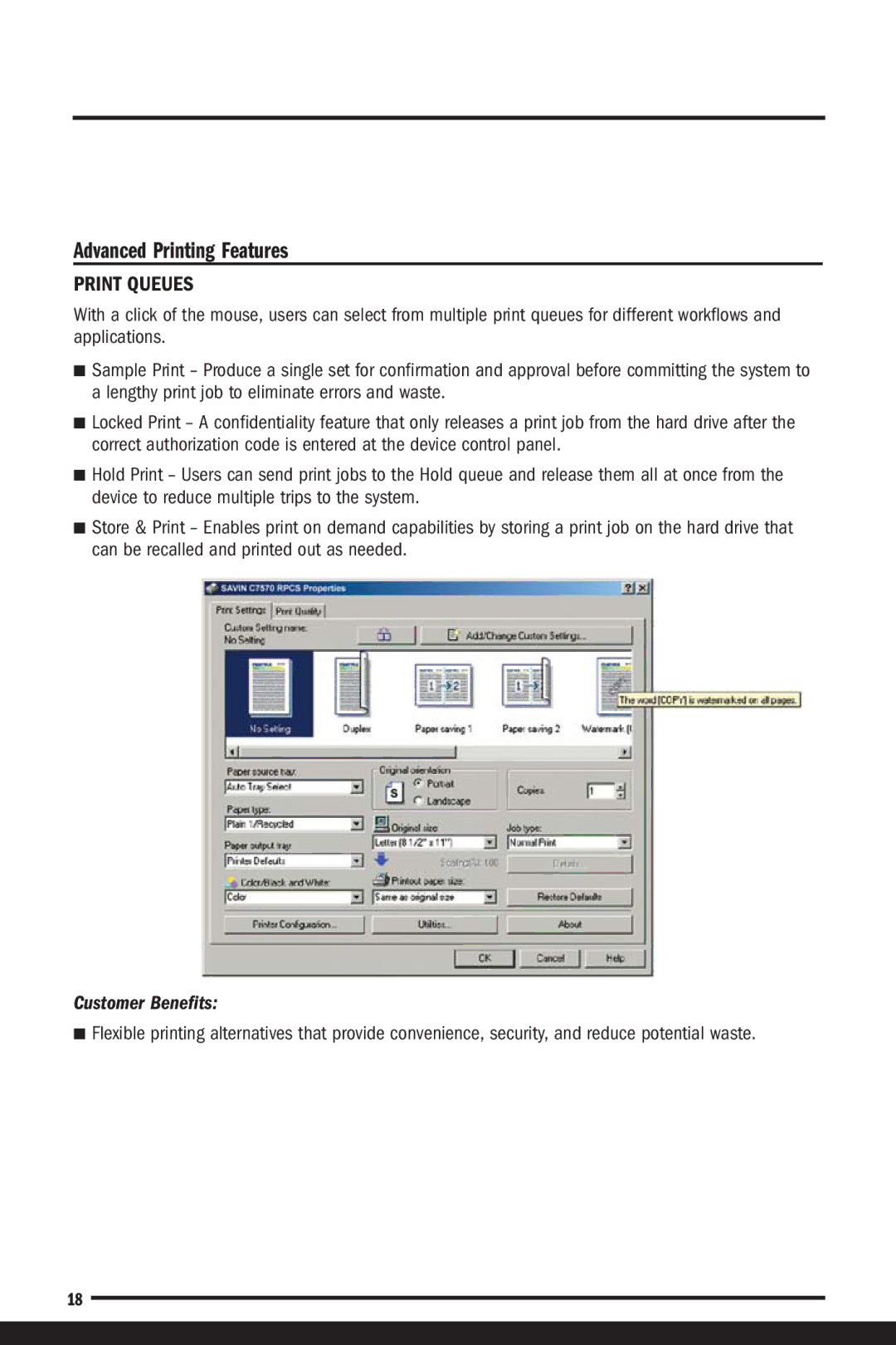 Savin C7570, C6055 manual Advanced Printing Features, Print Queues 