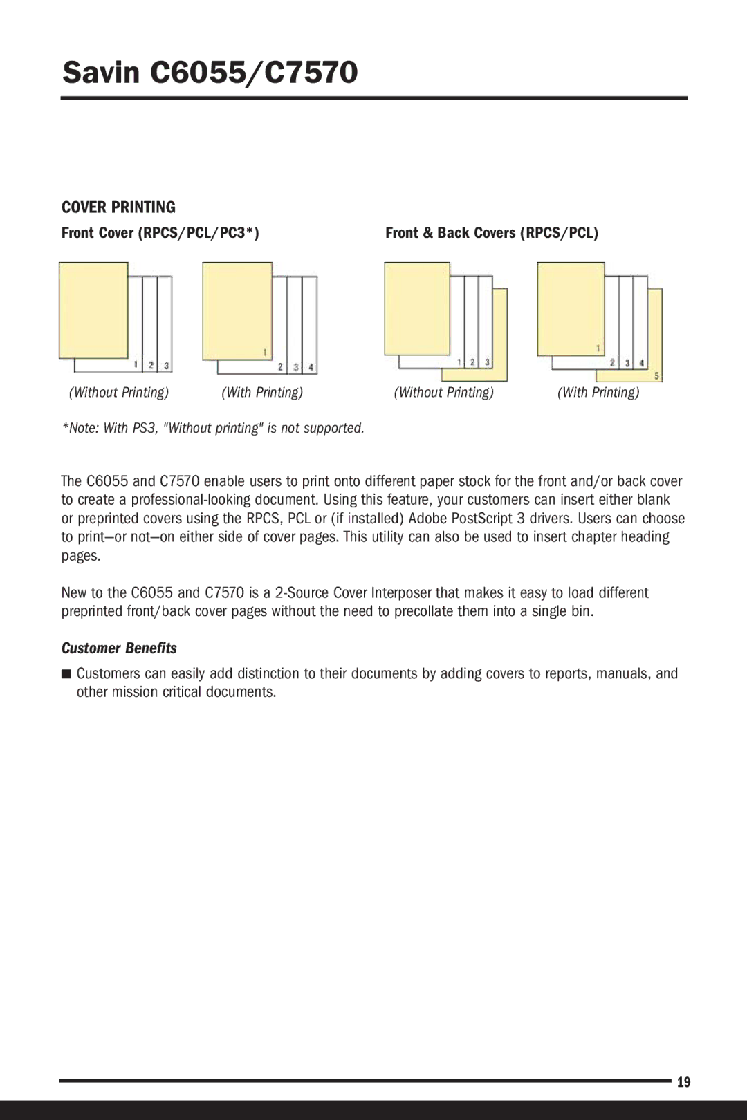 Savin C6055, C7570 manual Cover Printing, Front Cover RPCS/PCL/PC3 