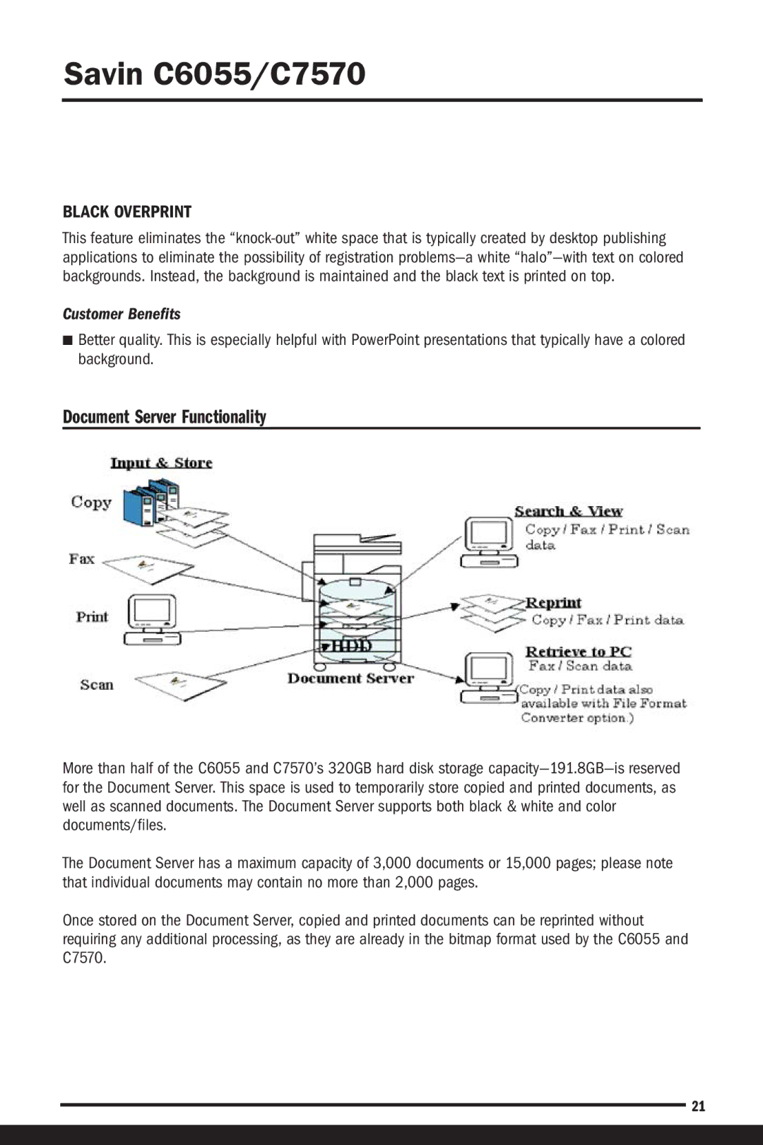 Savin C6055, C7570 manual Document Server Functionality, Black Overprint 