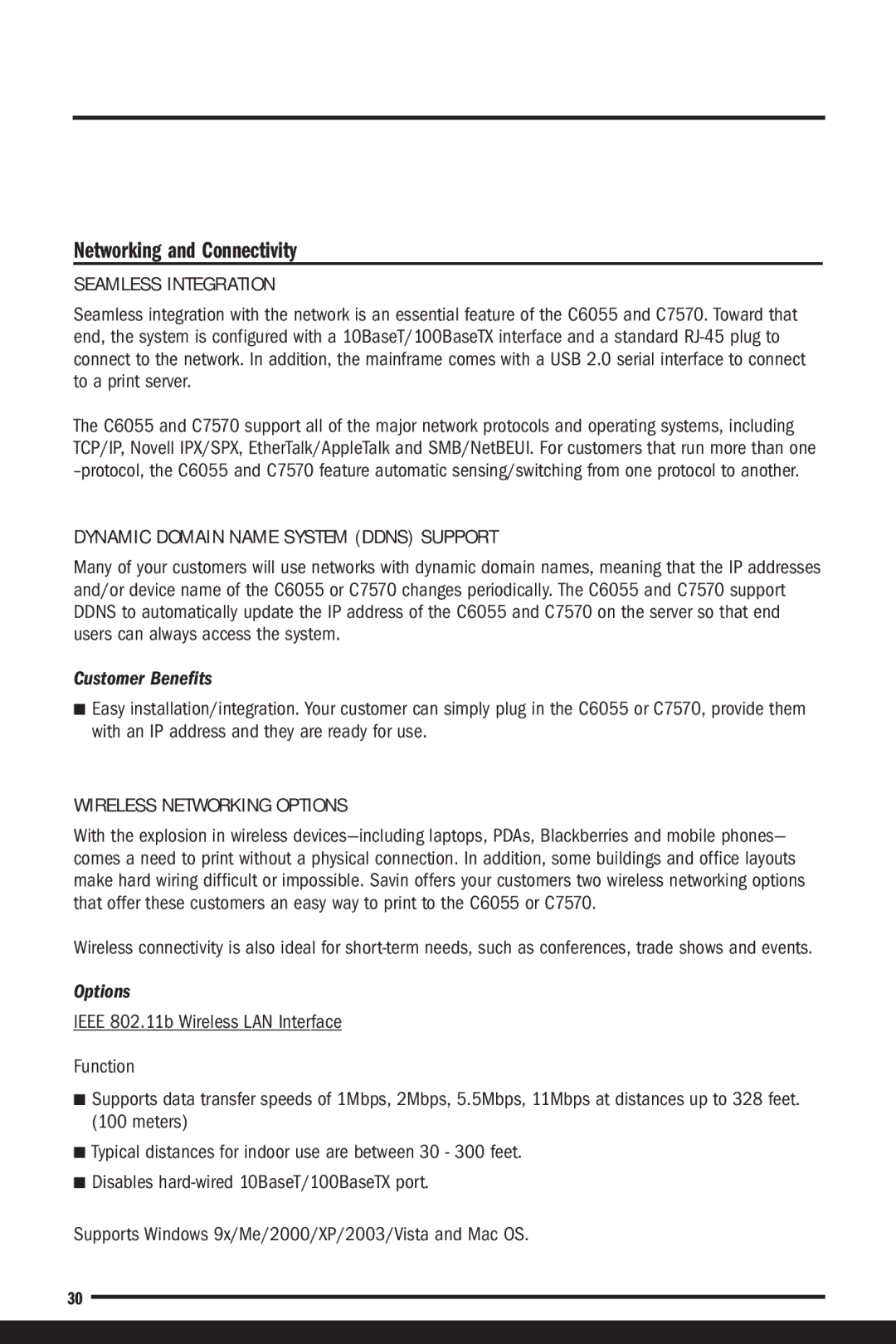 Savin C7570, C6055 Networking and Connectivity, Seamless Integration, Dynamic Domain Name System Ddns Support, Options 