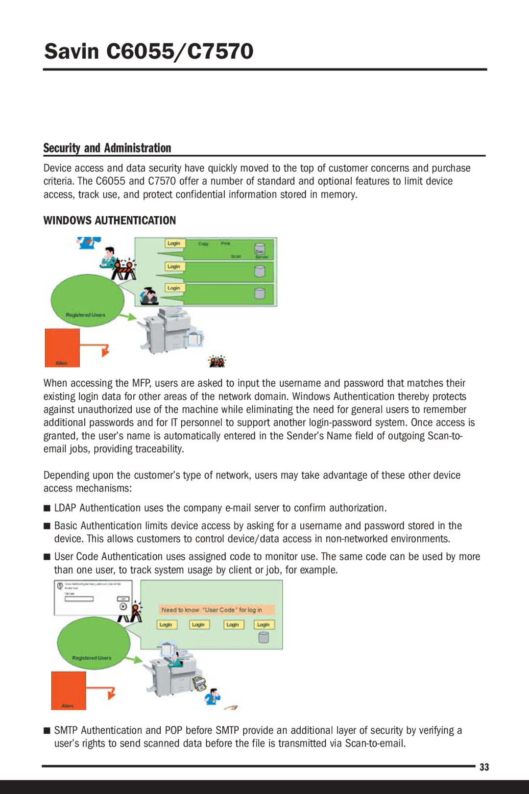 Savin C6055, C7570 manual Security and Administration, Windows Authentication 