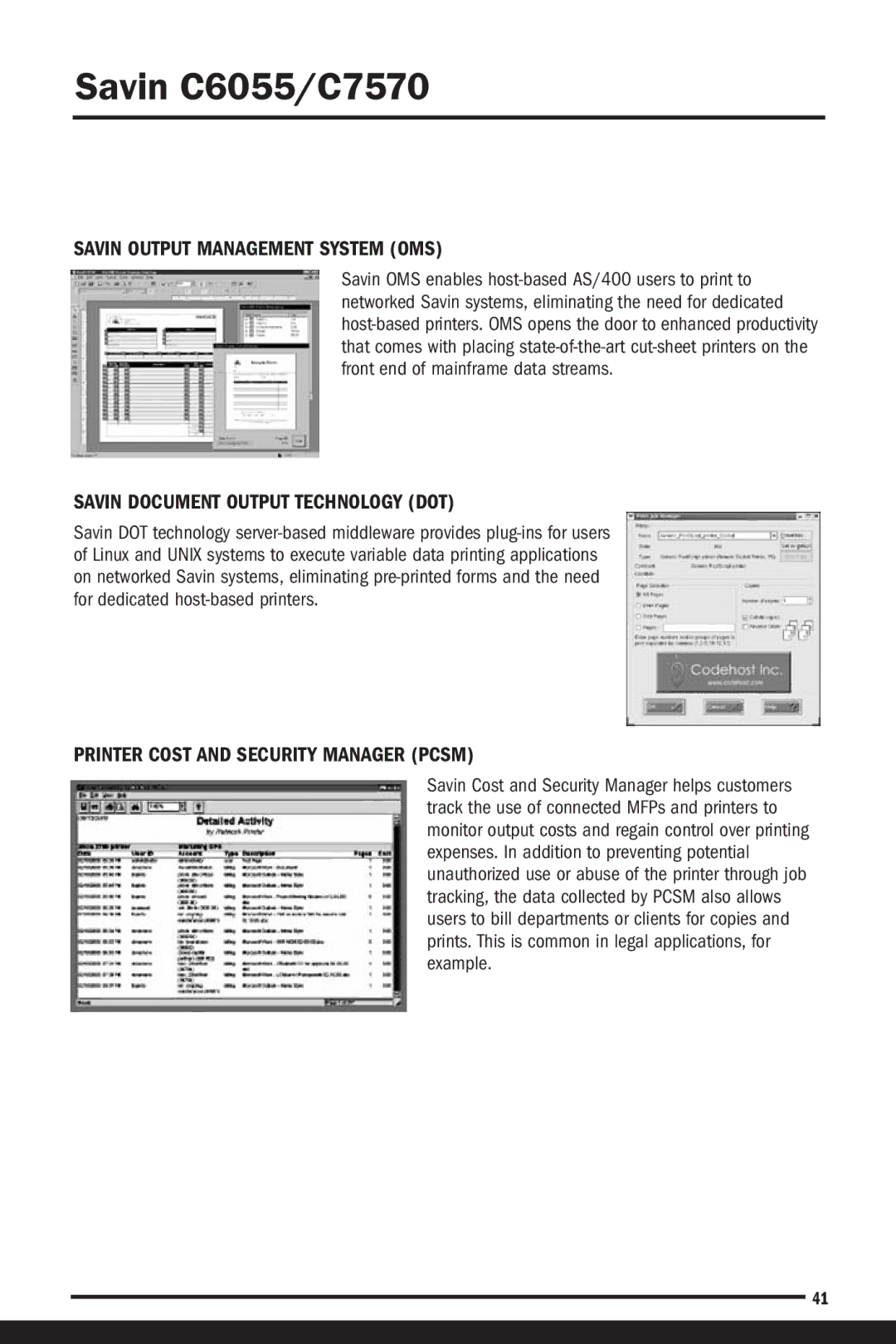 Savin C6055, C7570 manual Savin Output Management System OMS, Savin Document Output Technology DOT 