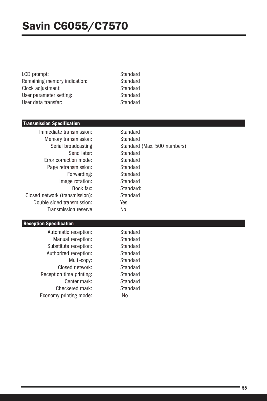 Savin C6055, C7570 manual Yes, Transmission reserve 