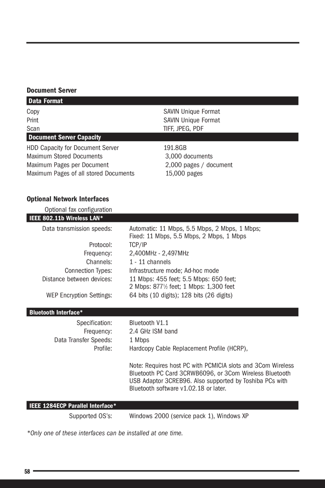 Savin C7570, C6055 manual Tcp/Ip, Only one of these interfaces can be installed at one time 