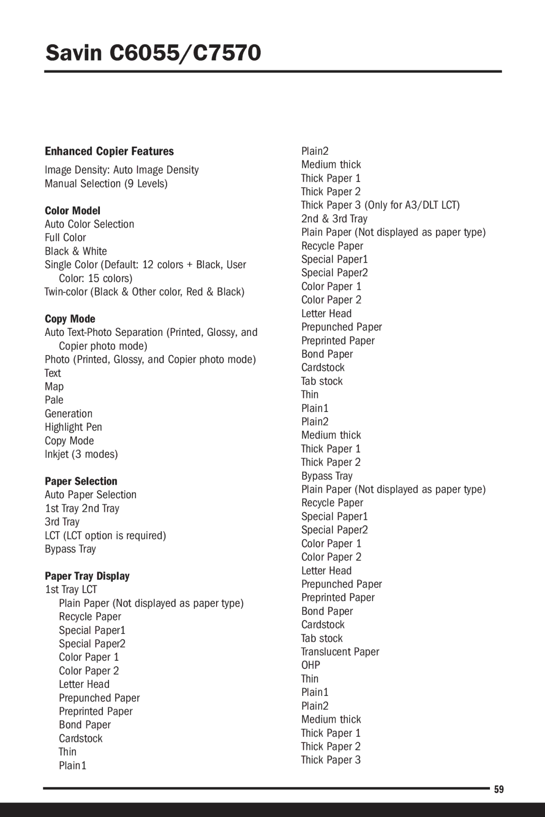 Savin C6055, C7570 manual Enhanced Copier Features, Ohp 