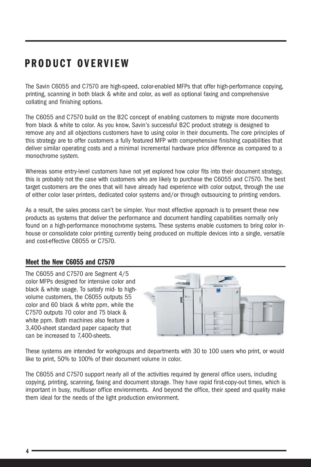 Savin manual O D U C T O V E R V I E W, Meet the New C6055 and C7570 