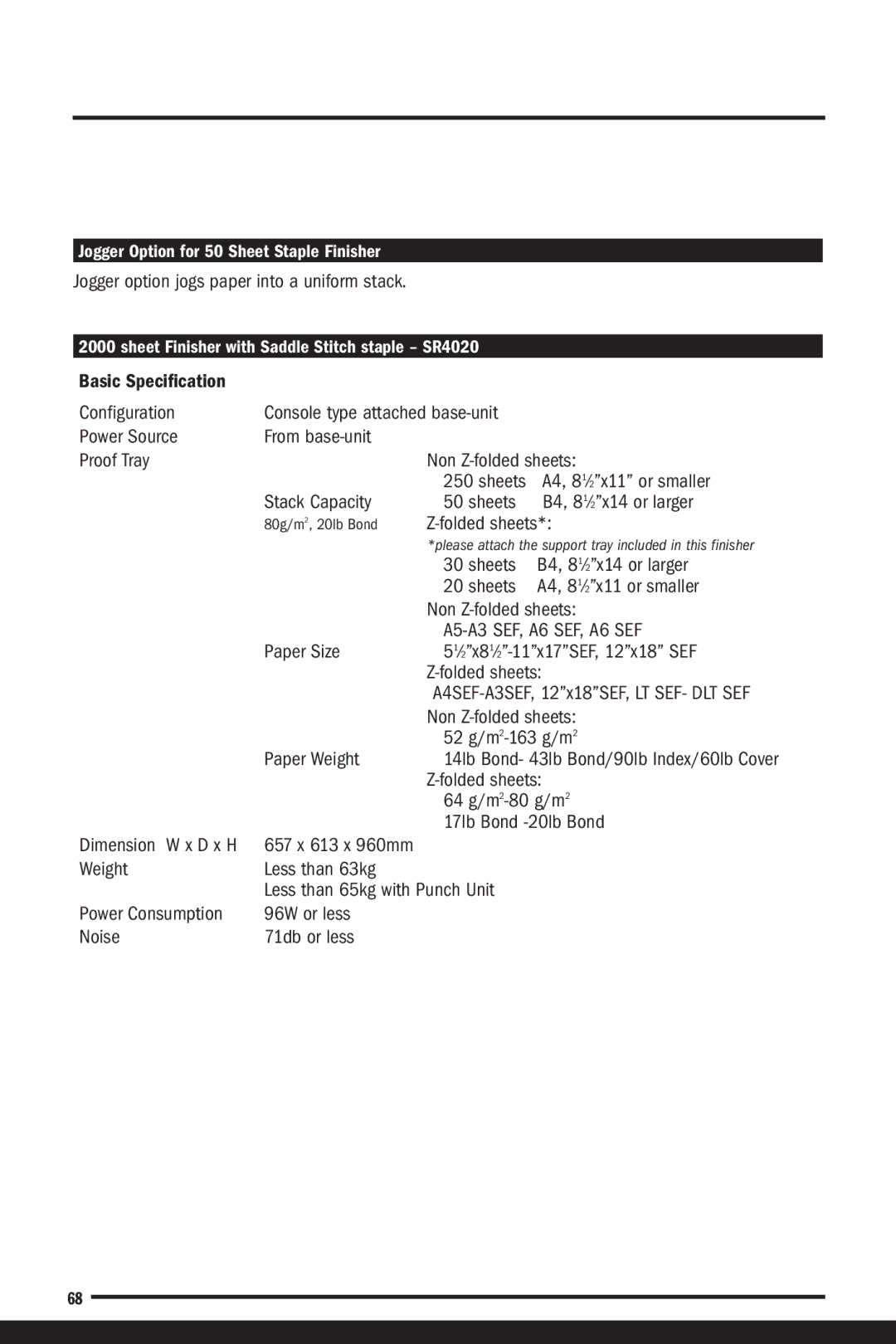 Savin C7570, C6055 manual Jogger option jogs paper into a uniform stack, Basic Specification Configuration, Folded sheets 