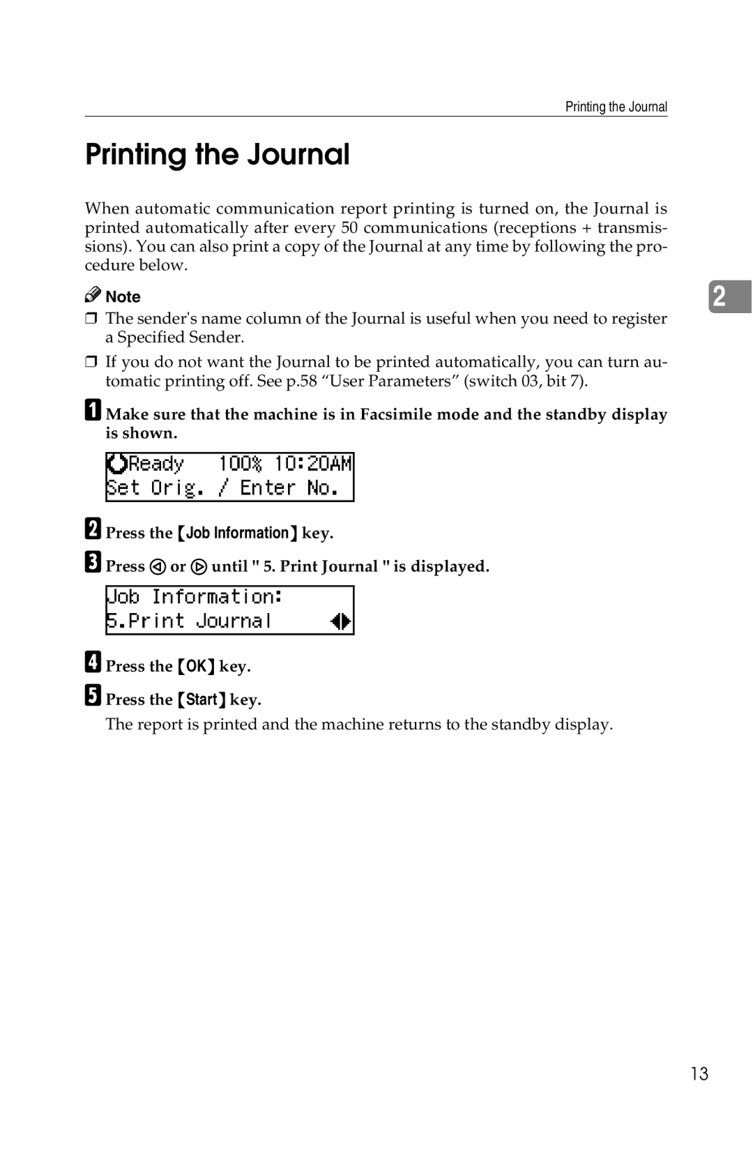 Savin G1619 manual Printing the Journal 